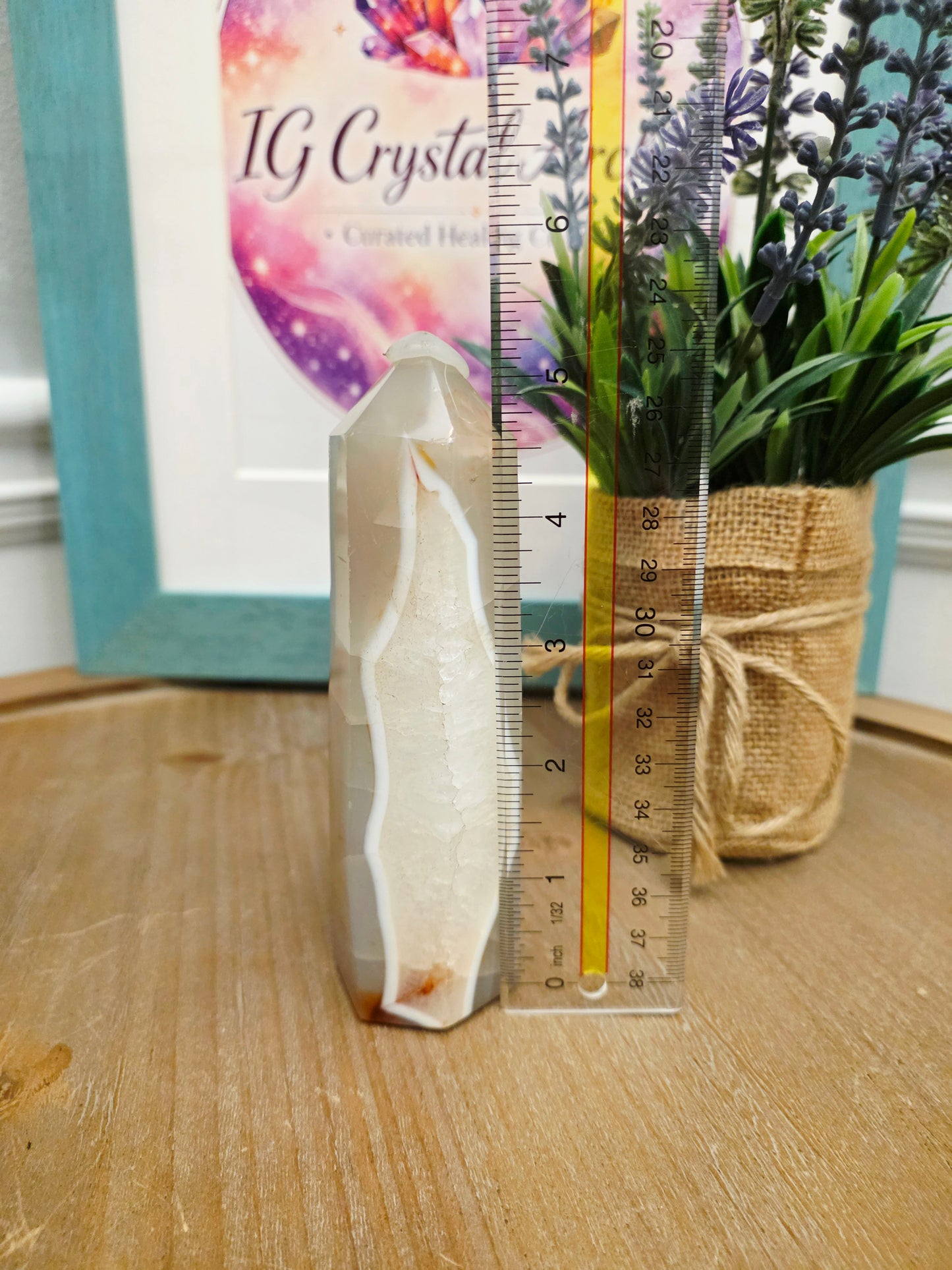 Natural Druzy Agate Tower | Polished Banded Agate Crystal Point with Quartz Druzy | Grey & Cream Agate Decor | One-of-a-Kind Mineral Specimen