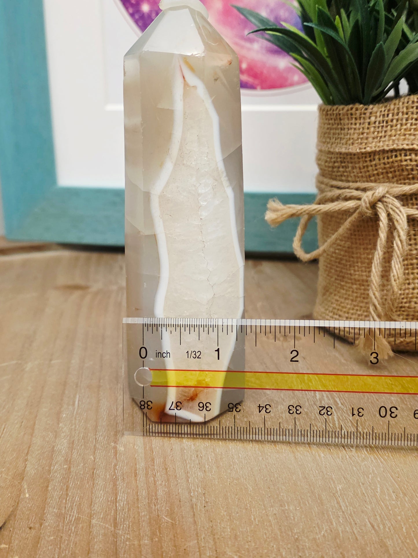 Natural Druzy Agate Tower | Polished Banded Agate Crystal Point with Quartz Druzy | Grey & Cream Agate Decor | One-of-a-Kind Mineral Specimen