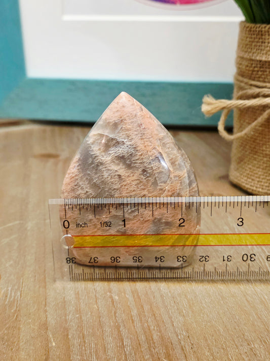 Pink Moonstone Flame Carving | Natural Peach Moonstone Polished Crystal | Decorative Mineral Display | One-of-a-Kind Collectible