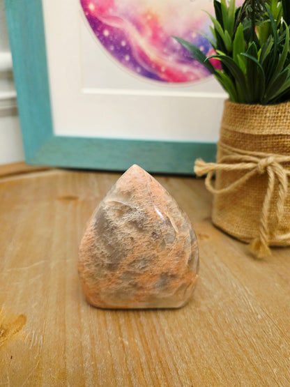 Pink Moonstone Flame Carving | Natural Peach Moonstone Polished Crystal | Decorative Mineral Display | One-of-a-Kind Collectible