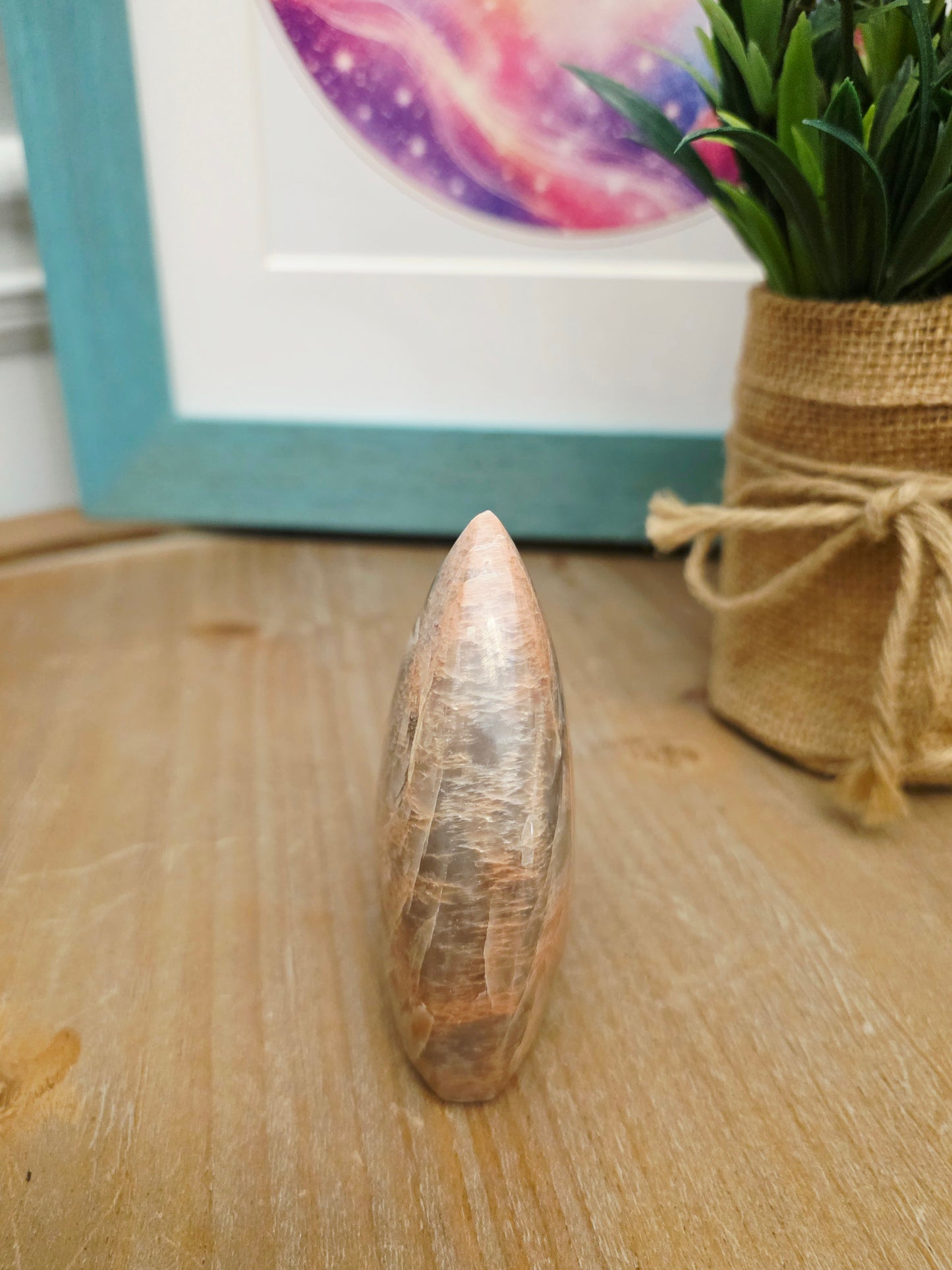 Pink Moonstone Flame Carving | Natural Peach Moonstone Polished Crystal | Decorative Mineral Display | One-of-a-Kind Collectible