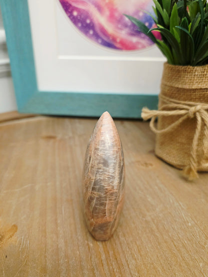 Pink Moonstone Flame Carving | Natural Peach Moonstone Polished Crystal | Decorative Mineral Display | One-of-a-Kind Collectible
