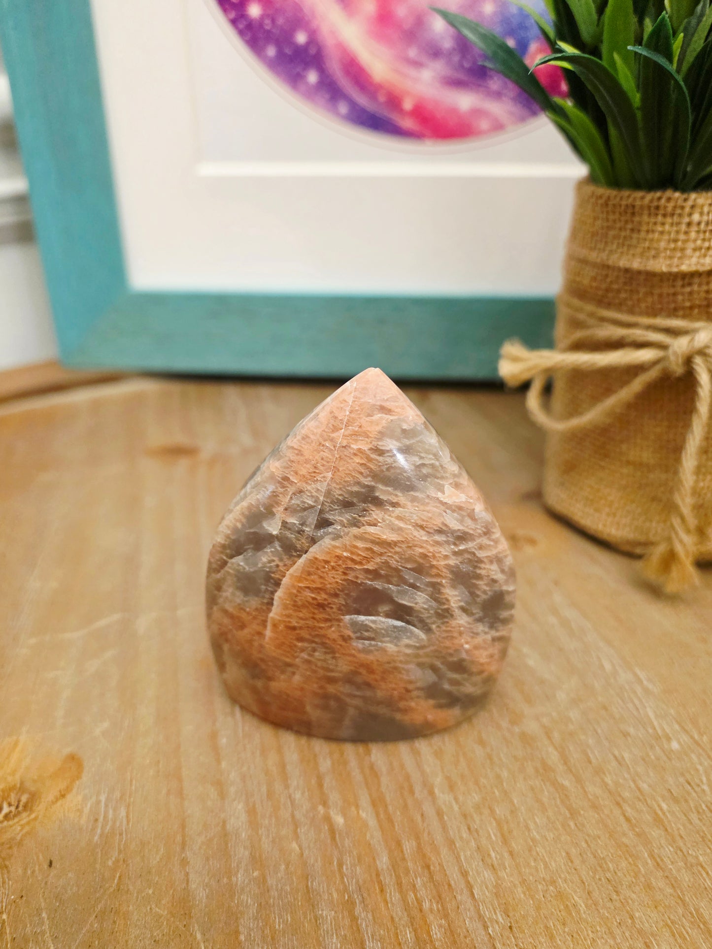 Pink Moonstone Flame Carving | Natural Peach Moonstone Polished Crystal | Decorative Mineral Display | One-of-a-Kind Collectible
