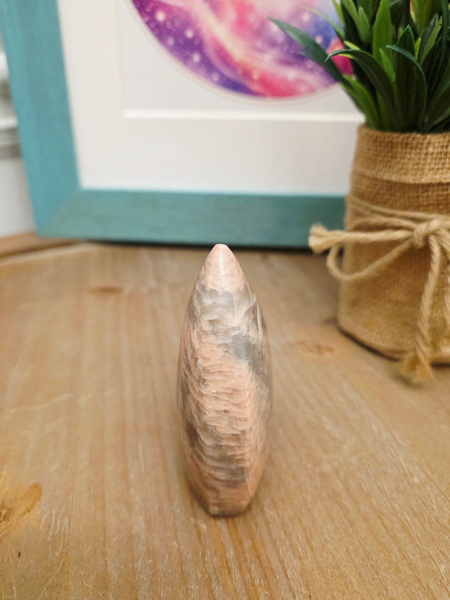 Pink Moonstone Flame Carving | Natural Peach Moonstone Polished Crystal | Decorative Mineral Display | One-of-a-Kind Collectible