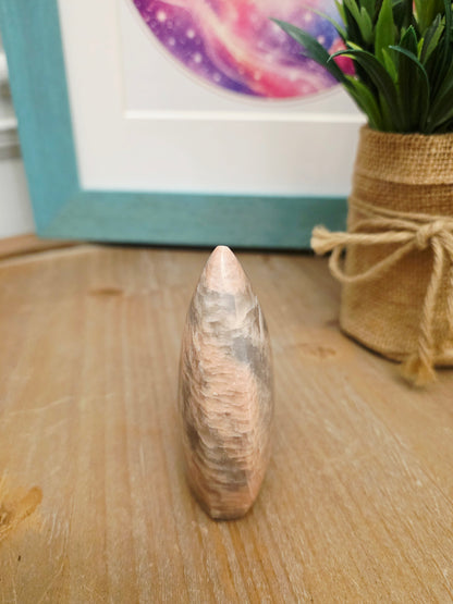 Pink Moonstone Flame Carving | Natural Peach Moonstone Polished Crystal | Decorative Mineral Display | One-of-a-Kind Collectible