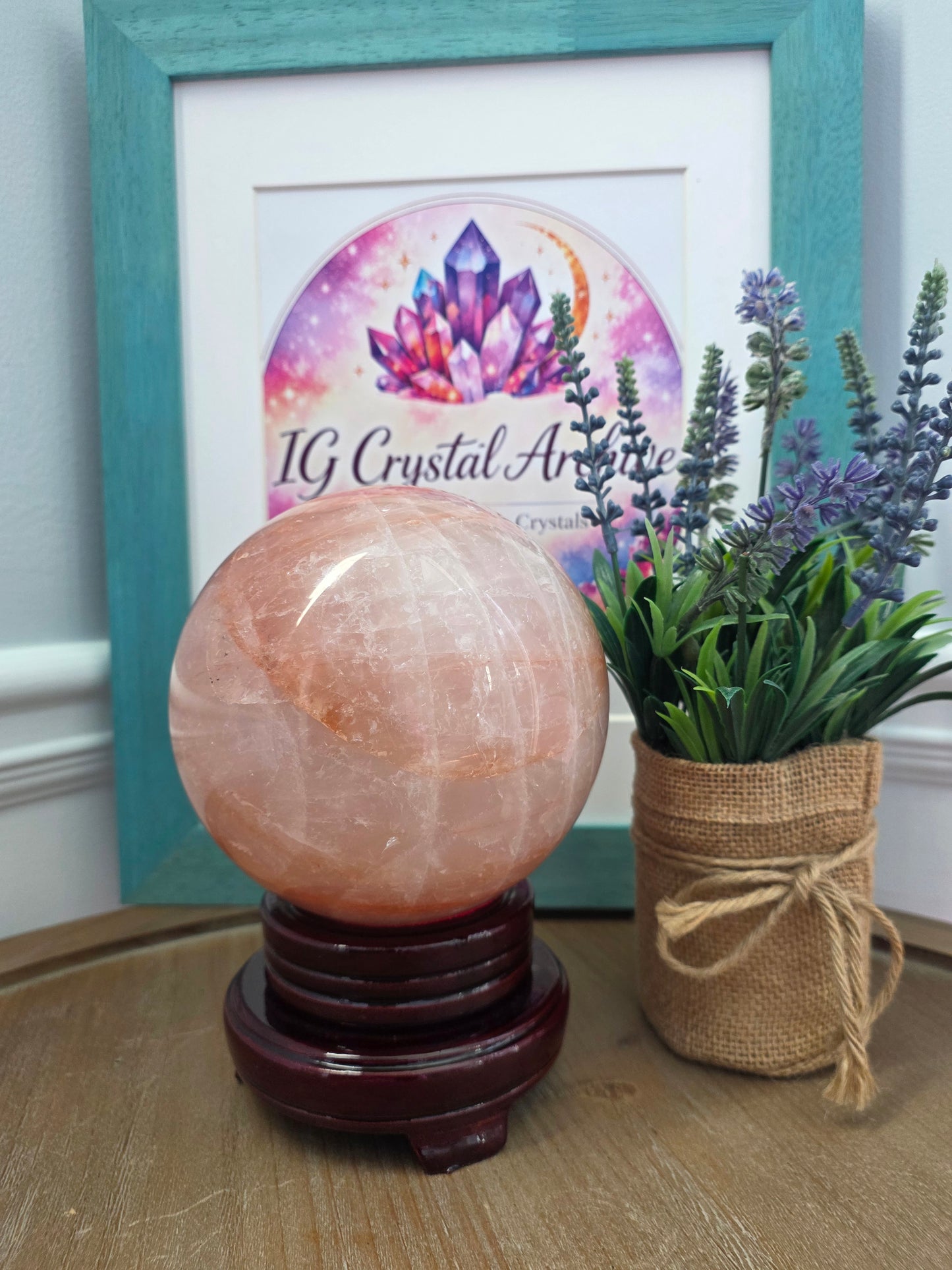 Large Pink Calcite Sphere 4" | Natural Mangano Calcite Crystal Sphere with Stand | Polished Pink Stone Home Décor