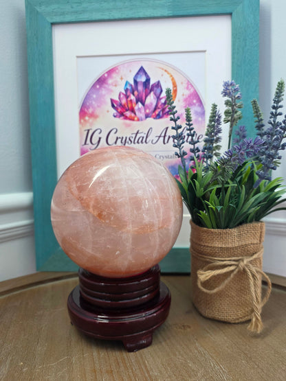 Large Pink Calcite Sphere 4" | Natural Mangano Calcite Crystal Sphere with Stand | Polished Pink Stone Home Décor