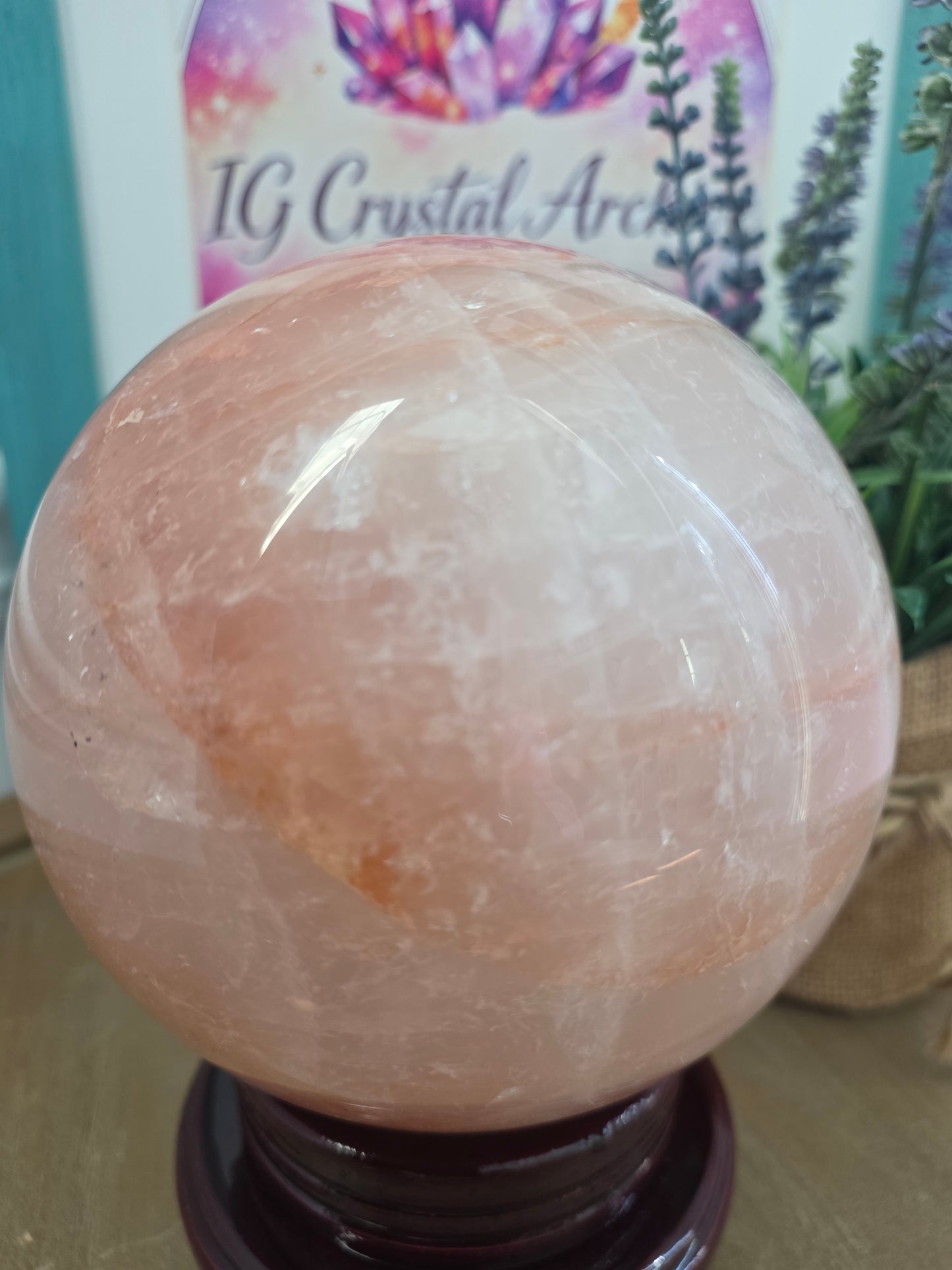 Large Pink Calcite Sphere 4" | Natural Mangano Calcite Crystal Sphere with Stand | Polished Pink Stone Home Décor