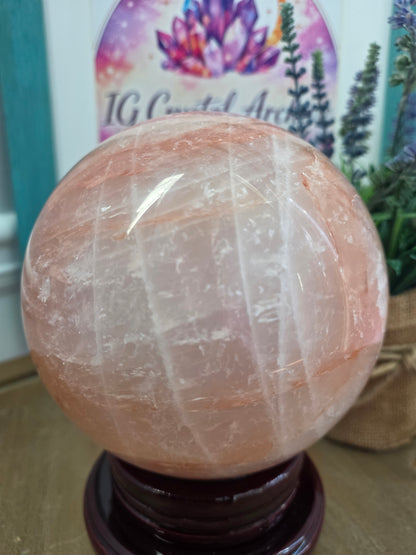 Large Pink Calcite Sphere 4" | Natural Mangano Calcite Crystal Sphere with Stand | Polished Pink Stone Home Décor