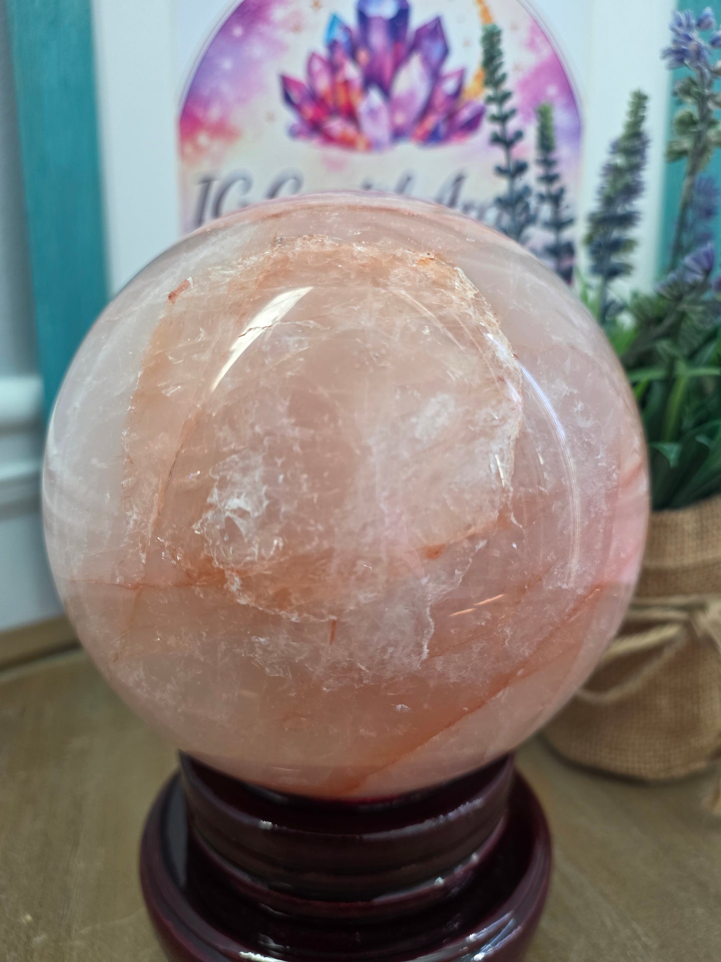 Large Pink Calcite Sphere 4" | Natural Mangano Calcite Crystal Sphere with Stand | Polished Pink Stone Home Décor