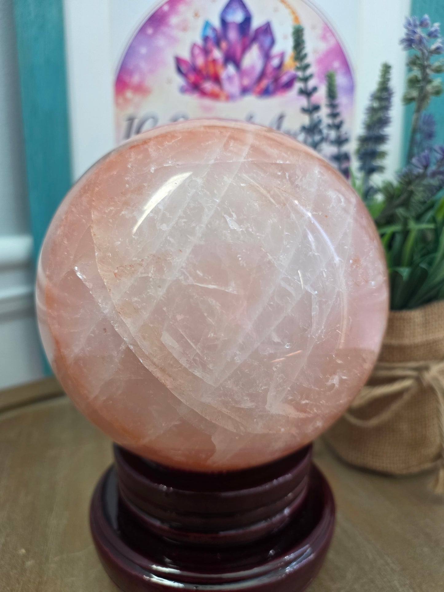 Large Pink Calcite Sphere 4" | Natural Mangano Calcite Crystal Sphere with Stand | Polished Pink Stone Home Décor