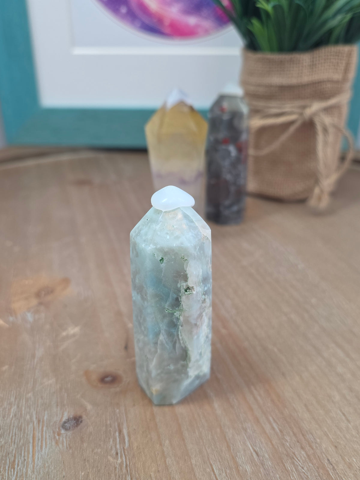 Natural Crystal Tower Set of 3 | Caribbean Calcite, Rainbow Fluorite & Bloodstone | Polished Crystal Points | Collector Gift Set | Home Décor