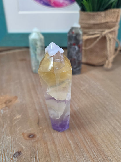 Natural Crystal Tower Set of 3 | Caribbean Calcite, Rainbow Fluorite & Bloodstone | Polished Crystal Points | Collector Gift Set | Home Décor