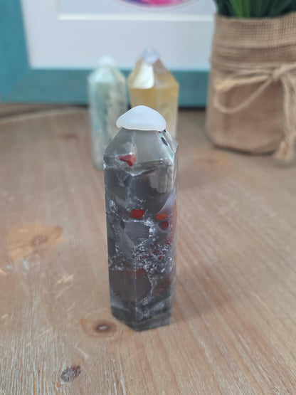 Natural Crystal Tower Set of 3 | Caribbean Calcite, Rainbow Fluorite & Bloodstone | Polished Crystal Points | Collector Gift Set | Home Décor