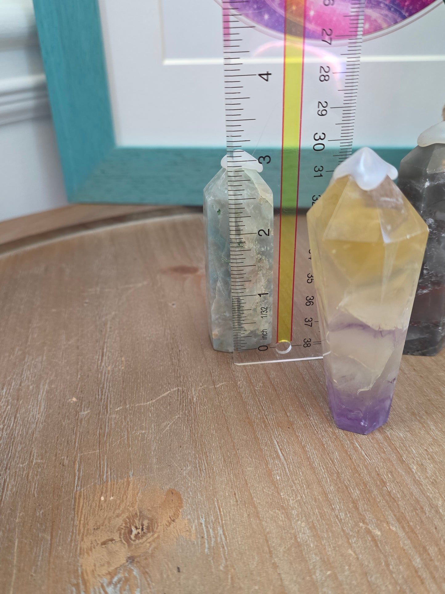 Natural Crystal Tower Set of 3 | Caribbean Calcite, Rainbow Fluorite & Bloodstone | Polished Crystal Points | Collector Gift Set | Home Décor
