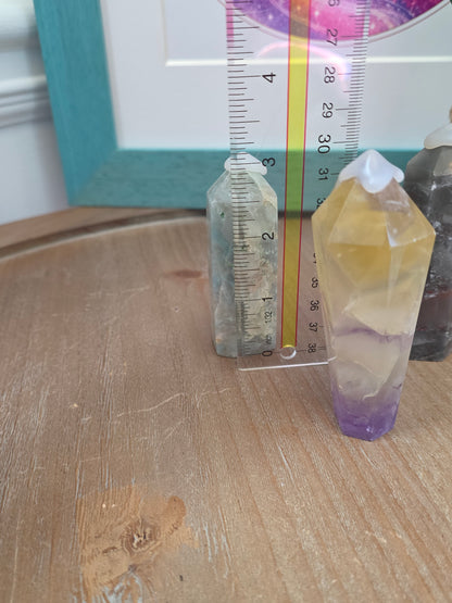 Natural Crystal Tower Set of 3 | Caribbean Calcite, Rainbow Fluorite & Bloodstone | Polished Crystal Points | Collector Gift Set | Home Décor