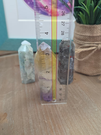 Natural Crystal Tower Set of 3 | Caribbean Calcite, Rainbow Fluorite & Bloodstone | Polished Crystal Points | Collector Gift Set | Home Décor