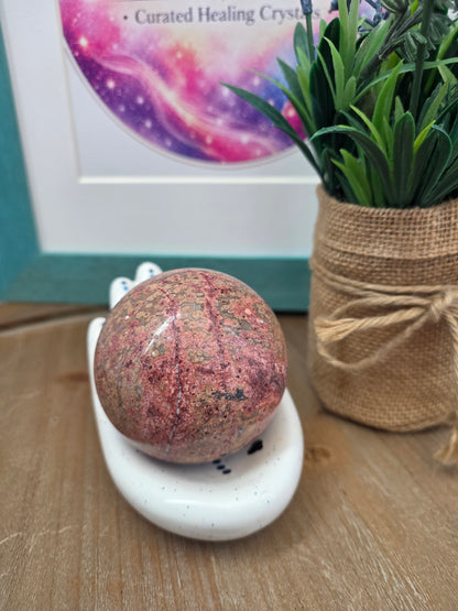 2" Natural Leopard Skin Jasper Sphere | Pink Orbicular Jasper Crystal Ball | Polished Stone Décor | Collector Display