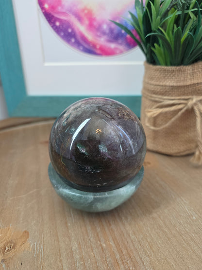 Polychrome Jasper Sphere with Green Fluorite Bowl Stand | 2.5" Natural Crystal Display Set | Collector Mineral Décor