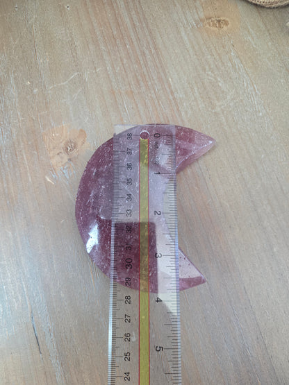 Strawberry Quartz Crescent Moon Carving | 4" Natural Crystal Moon | Pink Gemstone Home Décor
