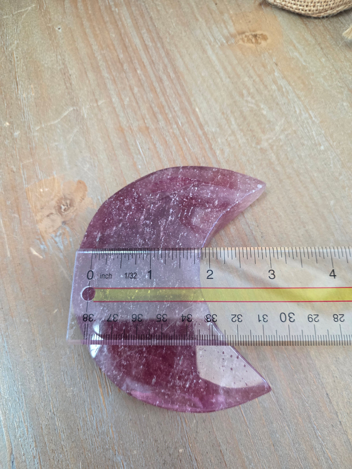 Strawberry Quartz Crescent Moon Carving | 4" Natural Crystal Moon | Pink Gemstone Home Décor