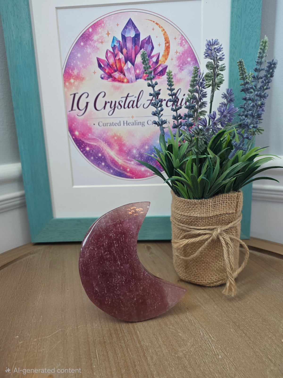 Strawberry Quartz Crescent Moon Carving | 4" Natural Crystal Moon | Pink Gemstone Home Décor