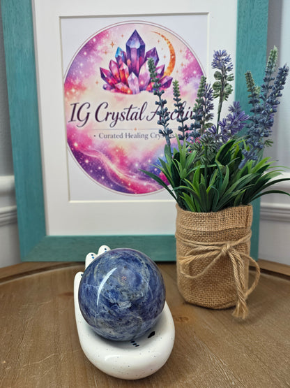 55mm Natural Sodalite Crystal Sphere | Polished Blue Gemstone Sphere | Decorative Crystal Home Décor