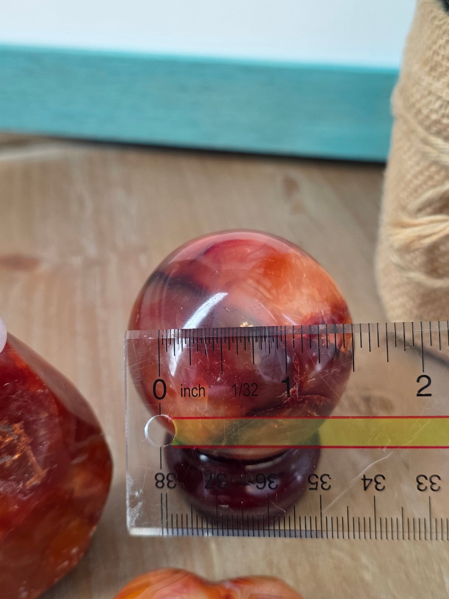 Carnelian Crystal Gift Set | Carnelian Sphere, Flame, Heart & Wooden Display Stand | 4-Piece Decorative Crystal Collection