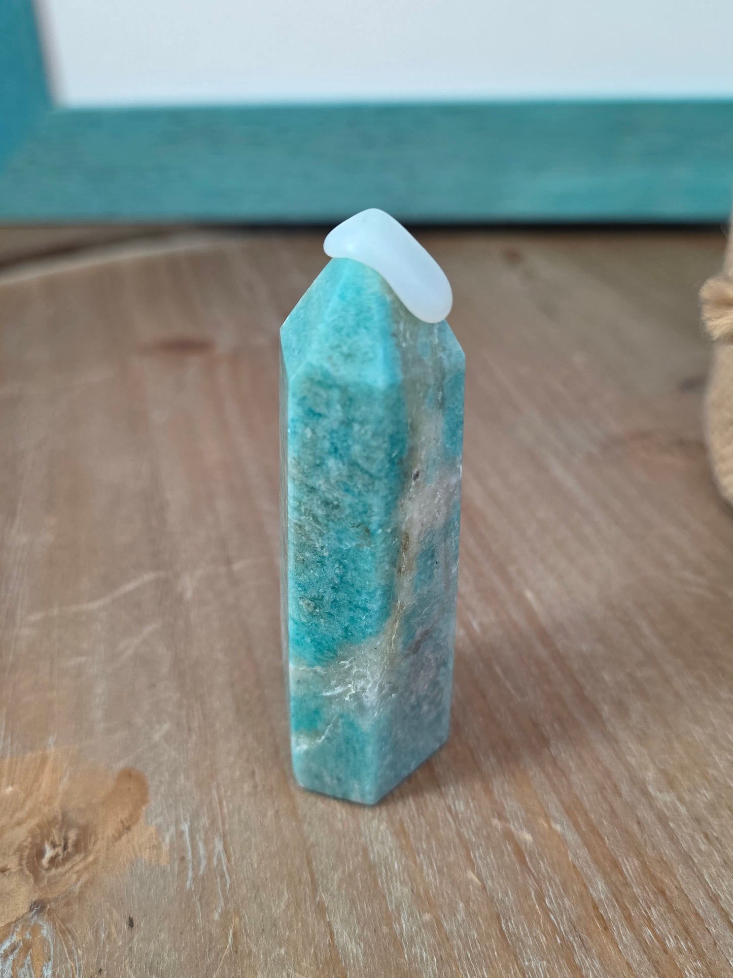 Amazonite Gift Set with Opalite Sphere | Crystal Tower, Heart & Display Stand | Decorative Crystal Collection