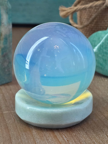 Amazonite Gift Set with Opalite Sphere | Crystal Tower, Heart & Display Stand | Decorative Crystal Collection