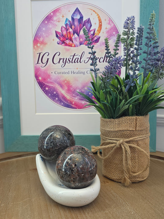 Ruby in Feldspar Crystal Sphere Set | Natural Polished Gemstone Decor | Pair of 50mm Crystal Spheres