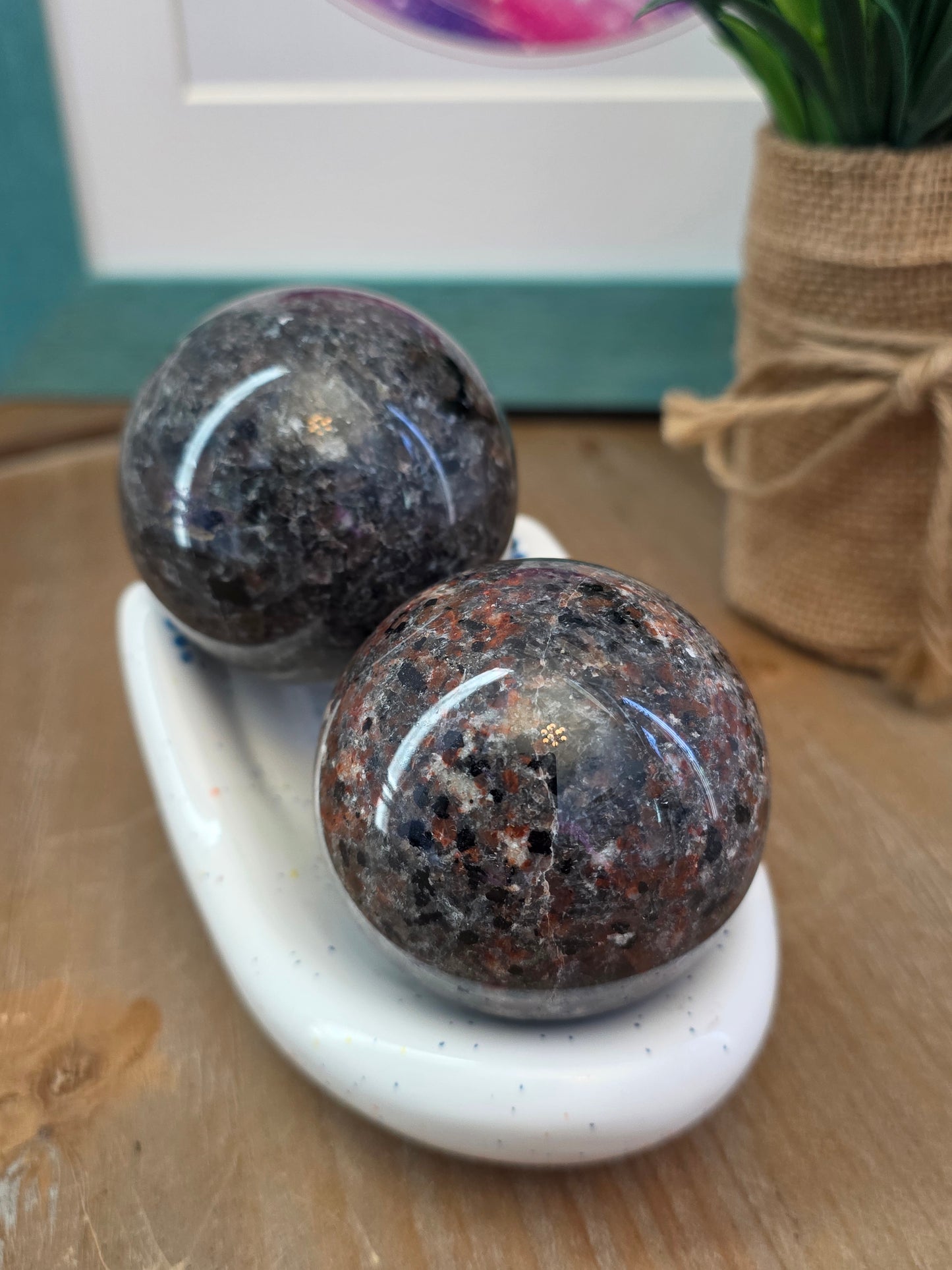 Ruby in Feldspar Crystal Sphere Set | Natural Polished Gemstone Decor | Pair of 50mm Crystal Spheres