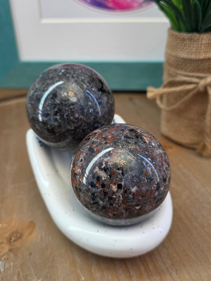 Ruby in Feldspar Crystal Sphere Set | Natural Polished Gemstone Decor | Pair of 50mm Crystal Spheres
