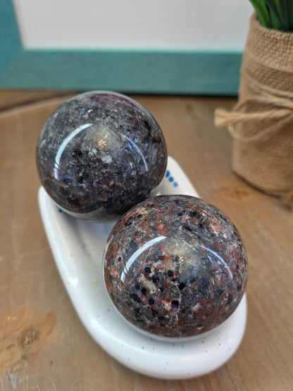Ruby in Feldspar Crystal Sphere Set | Natural Polished Gemstone Decor | Pair of 50mm Crystal Spheres