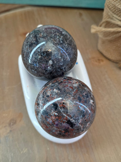 Ruby in Feldspar Crystal Sphere Set | Natural Polished Gemstone Decor | Pair of 50mm Crystal Spheres