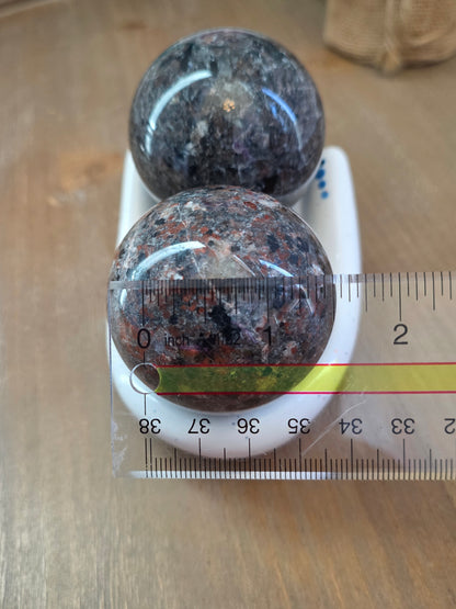 Ruby in Feldspar Crystal Sphere Set | Natural Polished Gemstone Decor | Pair of 50mm Crystal Spheres