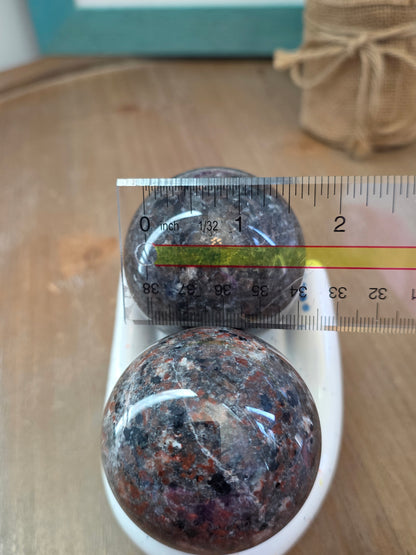 Ruby in Feldspar Crystal Sphere Set | Natural Polished Gemstone Decor | Pair of 50mm Crystal Spheres
