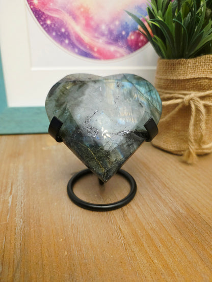 Labradorite Crystal Heart | Large Polished Labradorite Heart with Blue Flash | Protection Intuition Crystal | Crystal Home Decor Gift