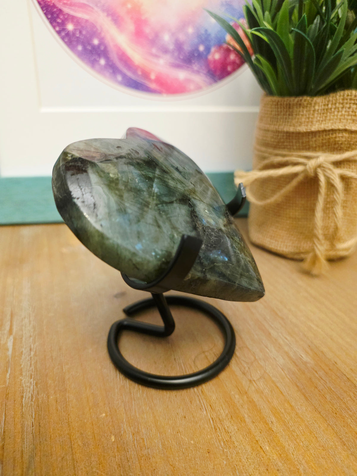 Labradorite Crystal Heart | Large Polished Labradorite Heart with Blue Flash | Protection Intuition Crystal | Crystal Home Decor Gift
