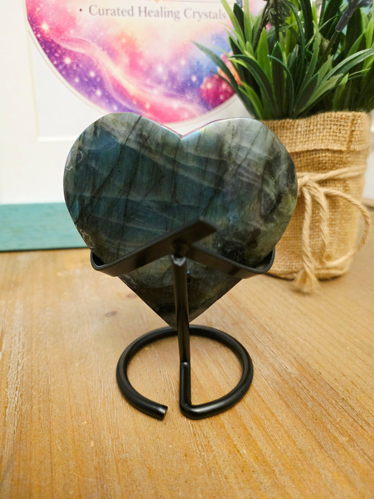 Labradorite Crystal Heart | Large Polished Labradorite Heart with Blue Flash | Protection Intuition Crystal | Crystal Home Decor Gift