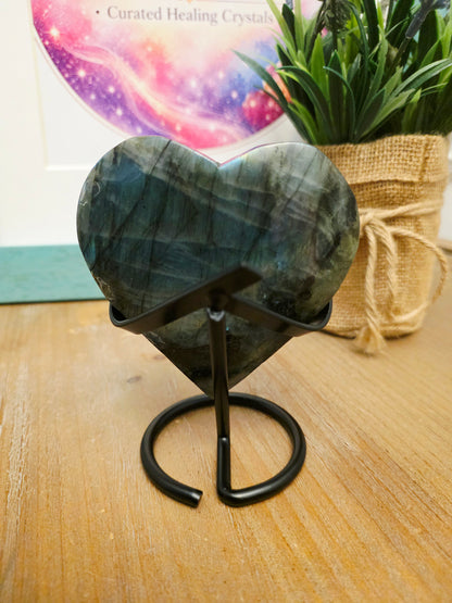 Labradorite Crystal Heart | Large Polished Labradorite Heart with Blue Flash | Protection Intuition Crystal | Crystal Home Decor Gift