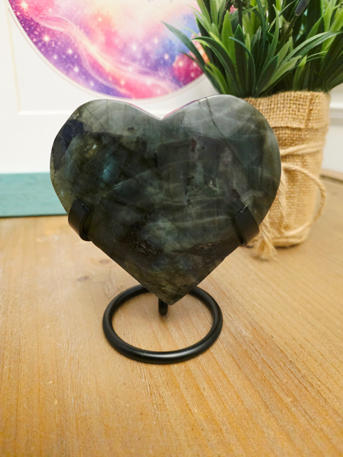 Labradorite Crystal Heart | Large Polished Labradorite Heart with Blue Flash | Protection Intuition Crystal | Crystal Home Decor Gift
