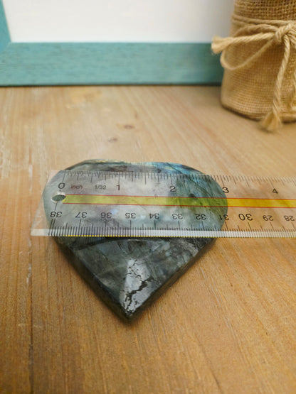 Labradorite Crystal Heart | Large Polished Labradorite Heart with Blue Flash | Protection Intuition Crystal | Crystal Home Decor Gift