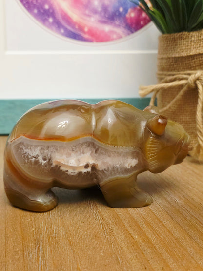 Flower Agate Panda Carving with Druzy | Cherry Blossom Agate Crystal Panda Figurine | Crystal Animal