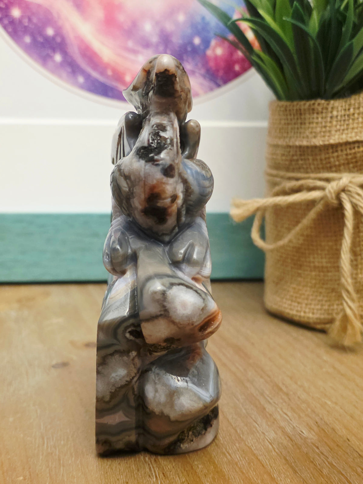 Crazy Lace Agate Druzy Dragon Carving | Gray Pink Crystal Dragon | Large Natural Agate Fantasy Sculpture
