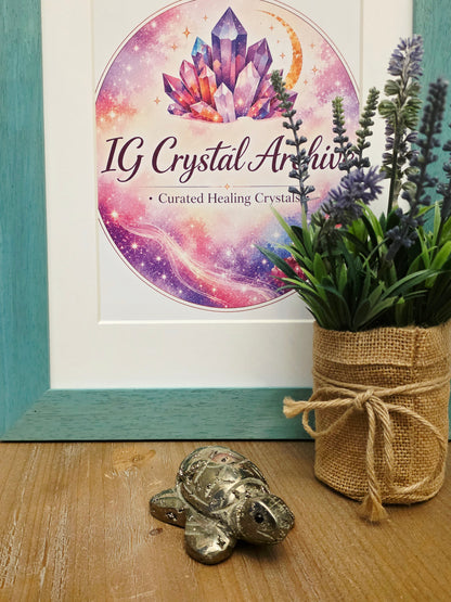 Natural Pyrite Sea Turtle Crystal Carving | 3” Fool’s Gold Turtle | Abundance Prosperity Crystal | Crystal Animal Figurine | Feng Shui Decor