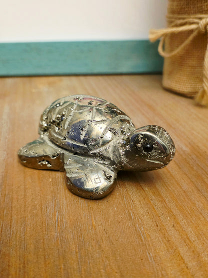Natural Pyrite Sea Turtle Crystal Carving | 3” Fool’s Gold Turtle | Abundance Prosperity Crystal | Crystal Animal Figurine | Feng Shui Decor