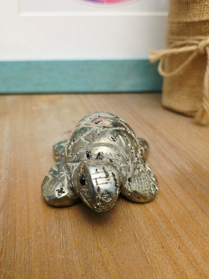 Natural Pyrite Sea Turtle Crystal Carving | 3” Fool’s Gold Turtle | Abundance Prosperity Crystal | Crystal Animal Figurine | Feng Shui Decor