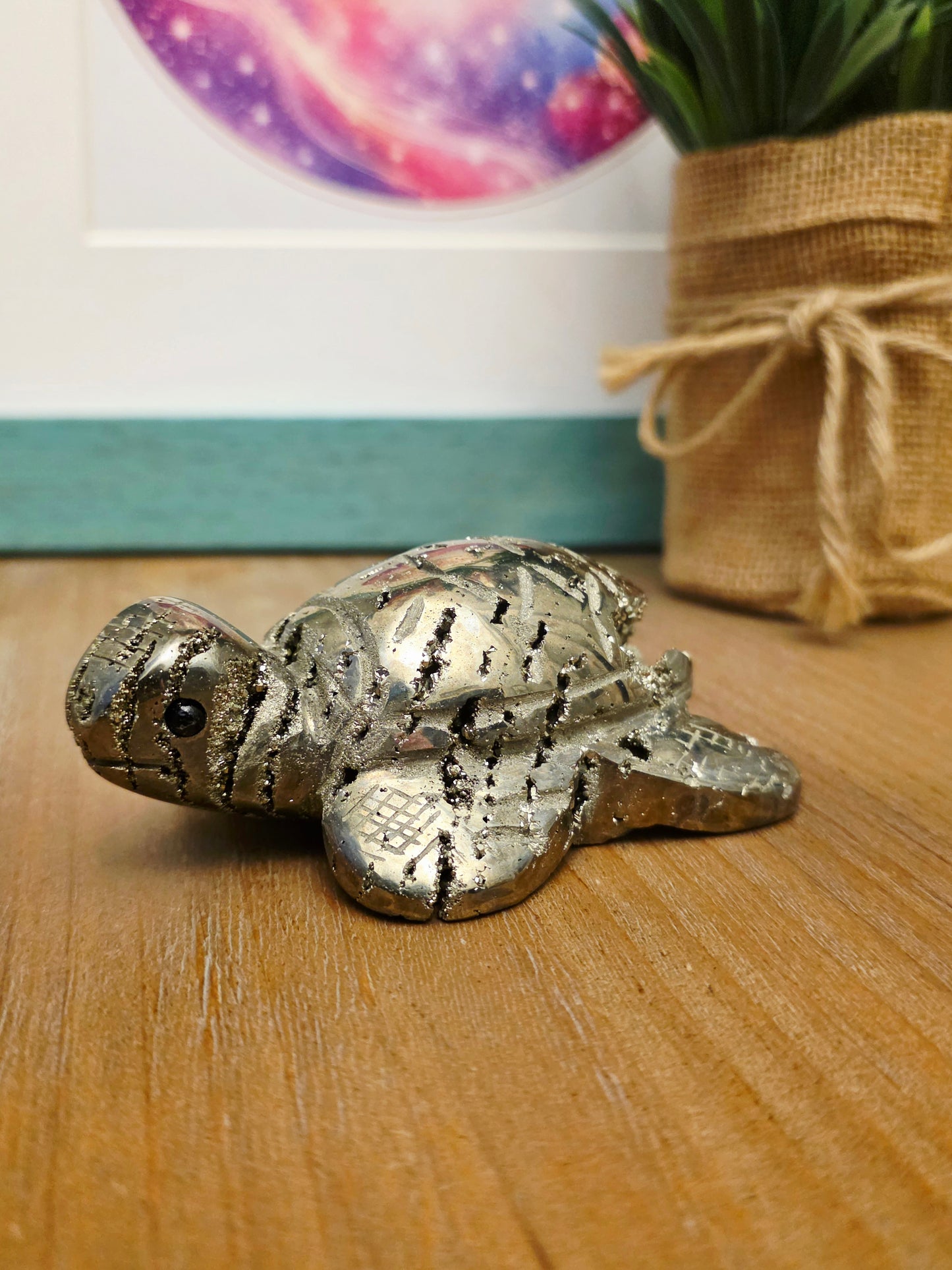 Natural Pyrite Sea Turtle Crystal Carving | 3” Fool’s Gold Turtle | Abundance Prosperity Crystal | Crystal Animal Figurine | Feng Shui Decor