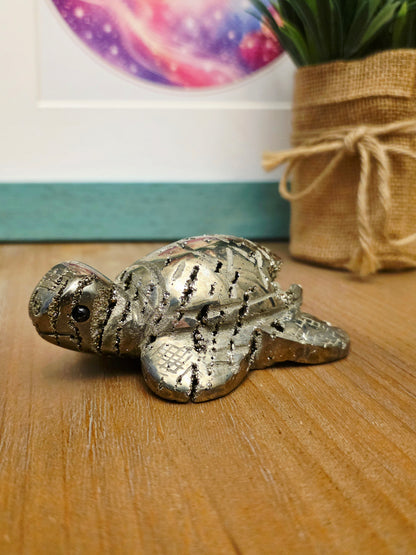 Natural Pyrite Sea Turtle Crystal Carving | 3” Fool’s Gold Turtle | Abundance Prosperity Crystal | Crystal Animal Figurine | Feng Shui Decor